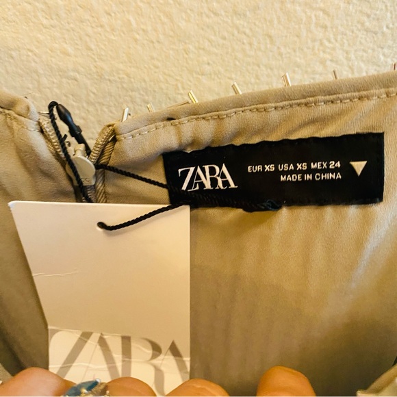 Zara NWT Silver Beaded Mini Dress - Picture 9 of 11